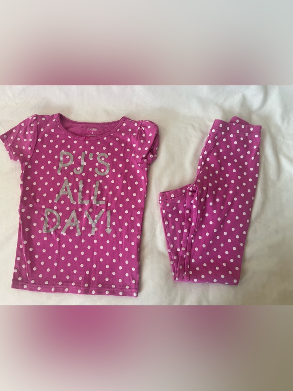 Simply Joy Kids Pink Polka Dot Pajama Set - 'PJs All Day' size 6